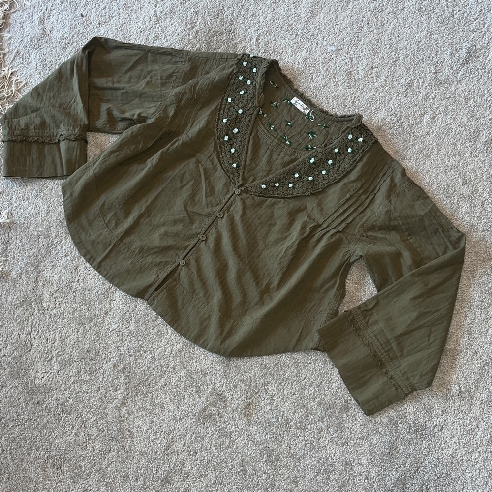 Intimately Free People Sweet As Roses Lounge Blouse Top ONLY Embroidered S - Picture 5 of 9